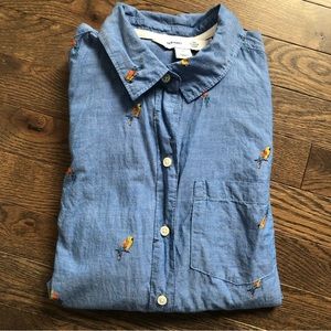 OLD NAVY | Parrot Bird Printed Striped Button Up Collared Long Sleeve Shirt